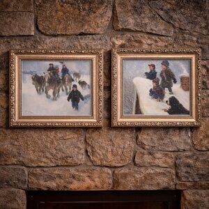 Bundle of 2 Vintage Robert Duncan Winter Prints (1996) – Framed 12” x 10”